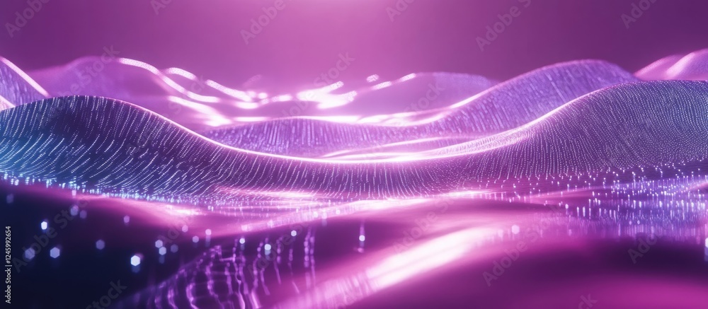 Poster futuristic holographic landscape with digital waves and data streams ideal for tech-related backgrou