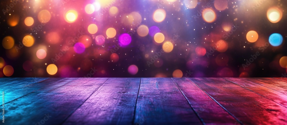 Poster trendy neon lights backdrop with vibrant bokeh effects and empty space for impactful advertisements 