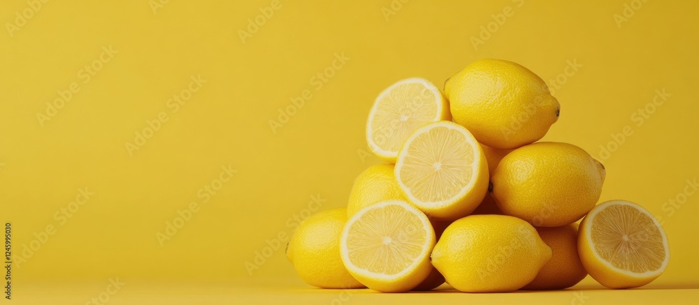 Aufkleber refreshing lemonade and a pyramid of juicy lemons with ample empty space for creative text placement