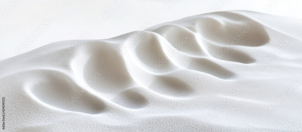 Poster footprint impressions in soft sand creating a serene and minimalist background emphasizing tranquili