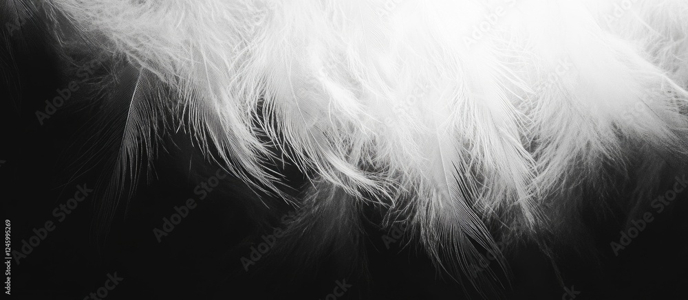 Poster abstract black and white background featuring delicate feather and wool textures creating a serene a