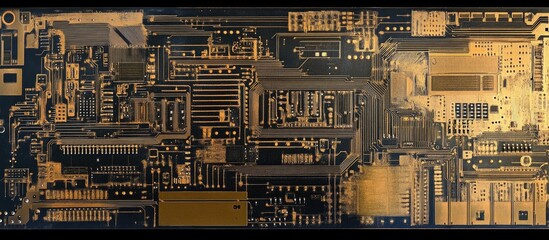 Futuristic circuit board layout showcasing intricate microcontroller circuits with ample blank space for customizable text or graphics