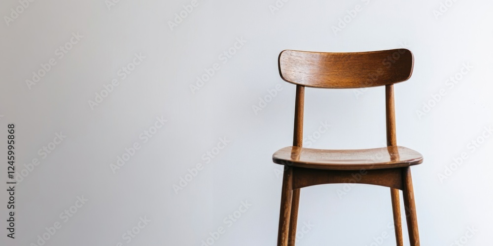 Aufkleber empty wooden chair on white background with generous copy space for text and branding in minimalist 