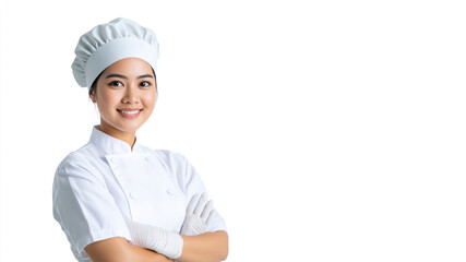 Malay young chef woman smiling isolated on white background