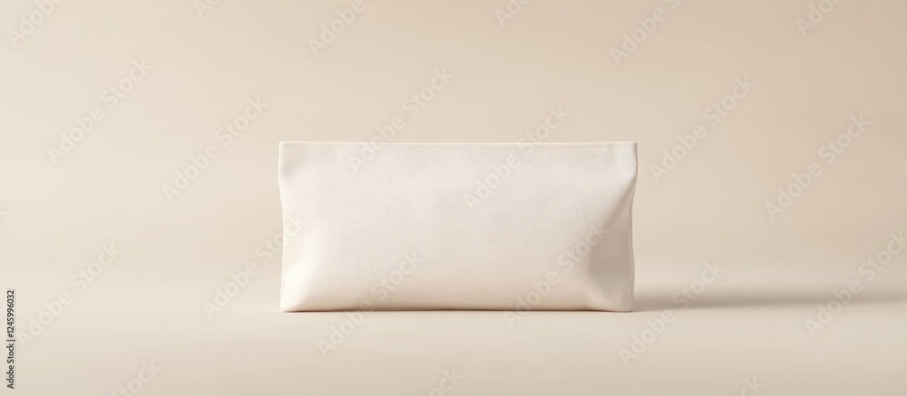 Poster front view of a blank white pouch on neutral backdrop ideal for design mockups advertising and produ