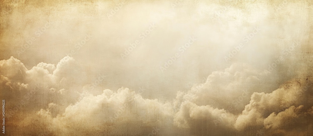 Aufkleber fog and clouds on a vintage textured paper background with subtle grunge stains creating a serene at