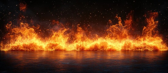 Dynamic flames and fire set isolated on black background creating an intense and dramatic visual effect for design and media projects.