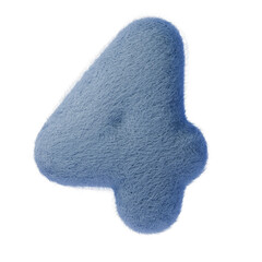 3d number 4 from wool felt. Beautiful blue fluffy number four illustration, perfect for educational materials, birthdays, and soft-themed designs. Ideal for kids' content and creative projects
