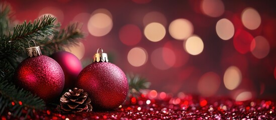 Obraz premium Warm Festive Bokeh Background with Christmas Ornaments and Space for Text or Seasonal Messages