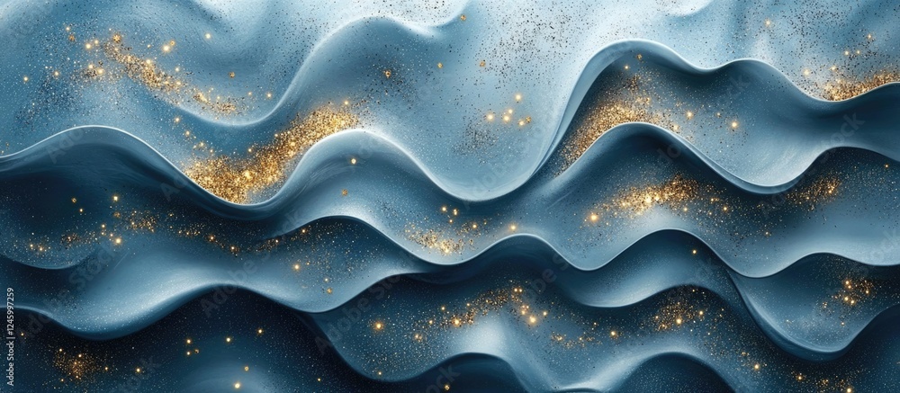 Poster elegant silver and gold glitter galaxy background on wavy aqua gradient texture with empty space for