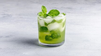 Refreshing mint iced drink, marble background, summer beverage