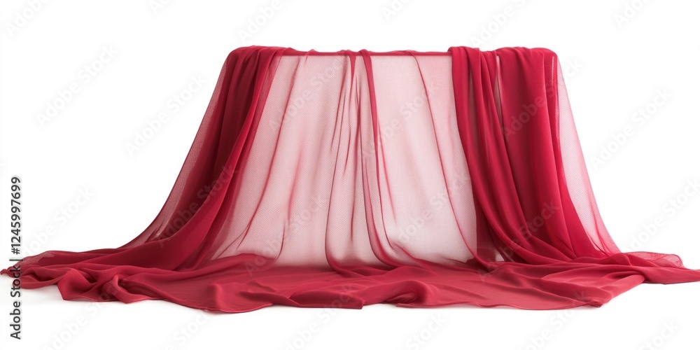 Poster luxurious red fabric draped gracefully on a white background creating an elegant display with ample 