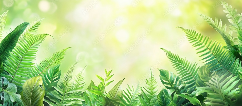 Poster lush green fern leaves creating a vibrant and captivating background suitable for various design pro