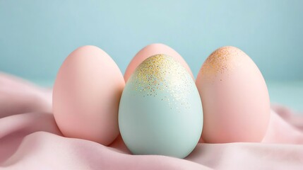 Easter day celebration with pastel tone eggs colorful display cozy setting festive vibe