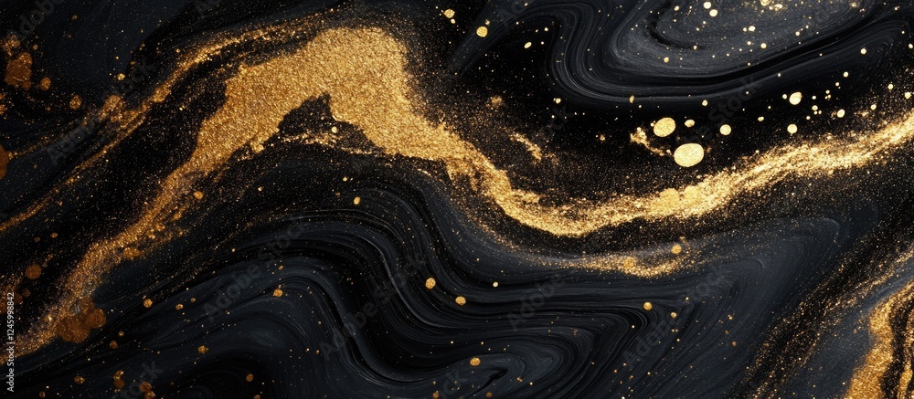 Poster elegant golden abstract paint texture on dark background with space for custom text or branding