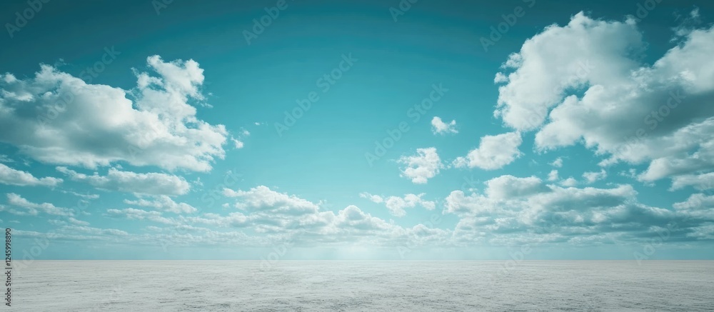 Poster serene empty beach with a vast cloudy sky and clear blue horizon ideal for text overlay or backgroun