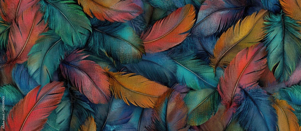 Aufkleber vibrant multicolored feathers texture background showcasing a beautiful pattern of lush and vivid bi
