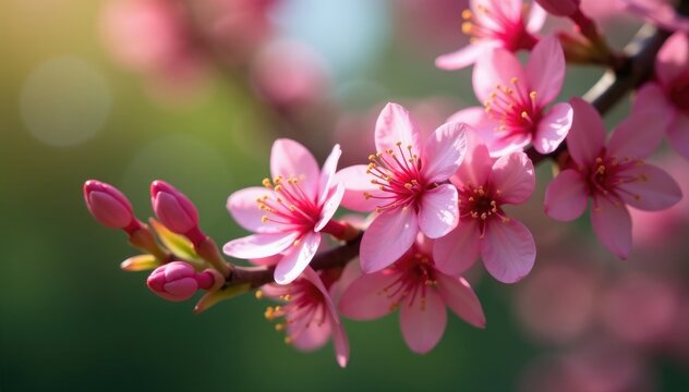 Delicate pink flowers blooming on a branch of quebracho marilla tree, pink, flowering