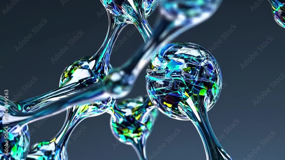 Aufkleber a close-up of a complex molecular structure with textured spherical nodes connected by organic stran