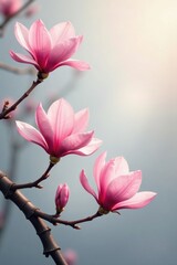 Delicate pink magnolia blossoms on bamboo stems, flowers, watercolor, floral