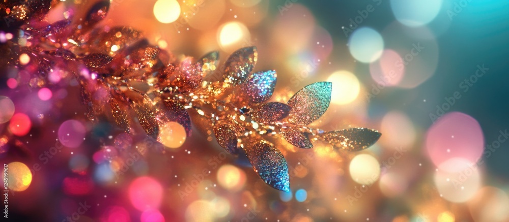 Poster festive bokeh lights and shimmering sequins create a colorful christmas tree background enhancing ho