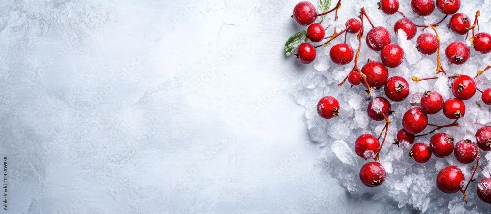 Aufkleber frozen red berries on ice creating a cool background with ample space for text or design elements. i