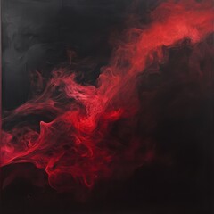 Red smoke cloud swirling in air against a solid black background with deep crimson hues