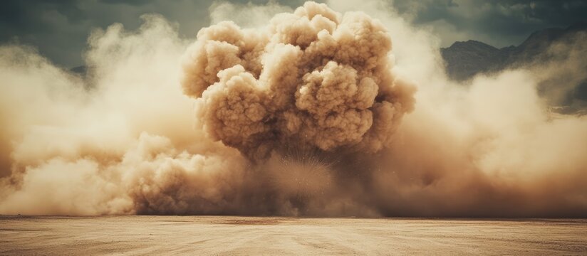 Large smoke and dust cloud produced by an explosion in open air creating an impactful visual with ample space for text overlay.