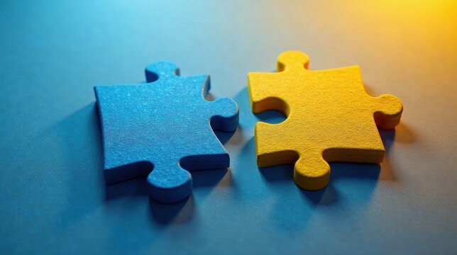 Two Interlocking Puzzle Pieces Symbolize Collaboration and Problem-Solving, Representing Unity and Teamwork Through Complementary Strengths