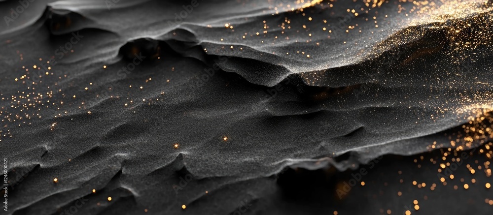 Poster elegant black textured background with golden sparkles creating a luxurious atmosphere ideal for tex