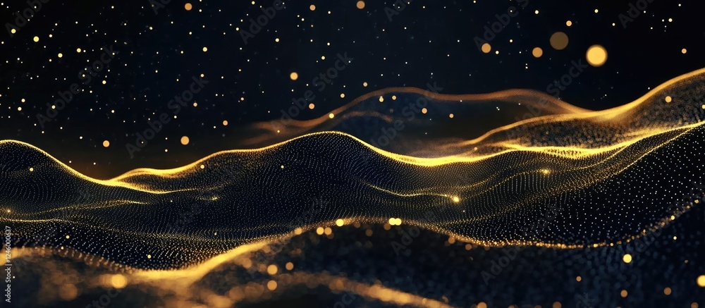 Aufkleber golden waves of light in a night sky abstract background with space for text or graphics