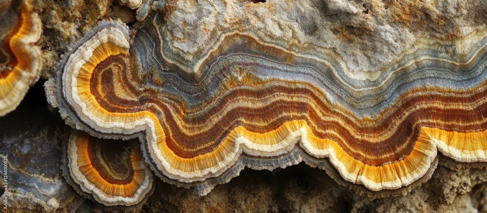 Poster fossilized stromatolites showcasing layered sedimentary formations with vibrant colors and distinct 