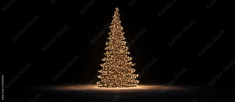 Aufkleber elegant christmas tree illuminated with warm lights set against a dark backdrop featuring ample spac