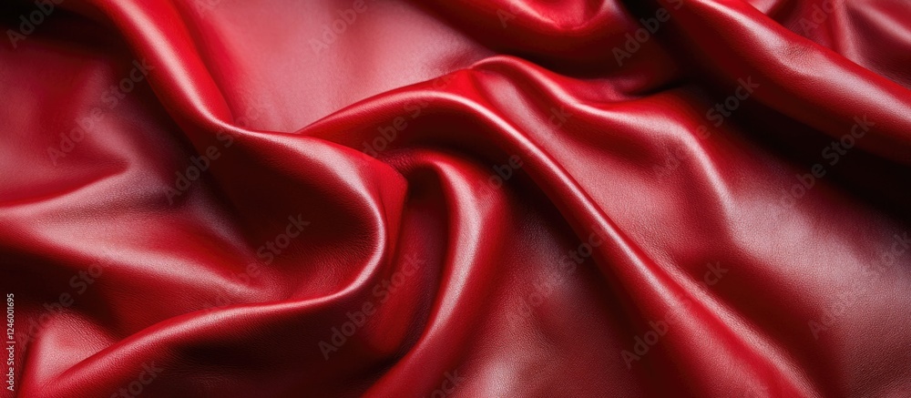 Poster bright red genuine leather texture background showcasing smooth, glossy surface in a macro perspecti