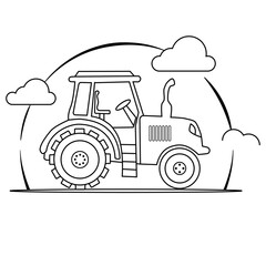 Hand Drawn Farm tractor outline coloring page vector Illustration