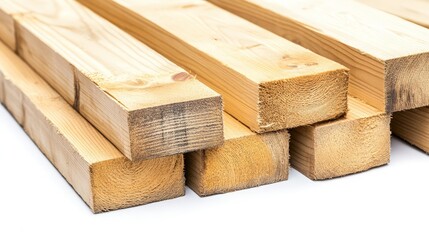 Stack of Wooden Planks on White Background for Construction Projects