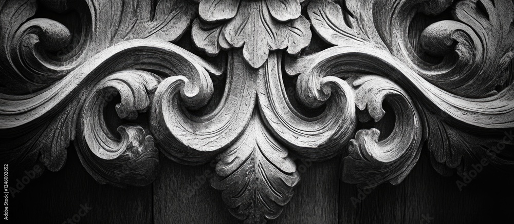 Aufkleber intricate black and white carved wooden pattern with ornate details creating an abstract background 