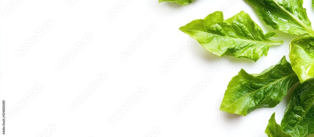 Poster fresh green lettuce leaves isolated on white background with space for text and design elements for 