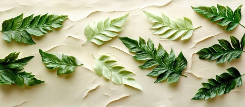 lush green fern leaves arranged artistically on a textured background for decorative purposes and nature inspired design