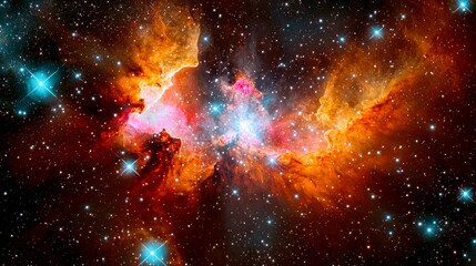 Naklejka premium Cosmic Nebula: A breathtaking view of vibrant celestial clouds and distant stars in the vast expanse of space. A stunning display of cosmic wonders.