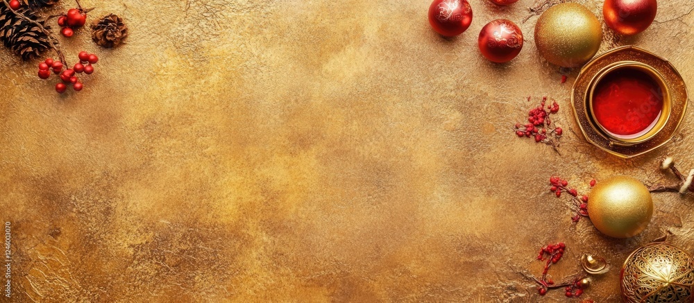 Poster golden festive background for lunar new year with ornaments and ample copy space for custom text or 