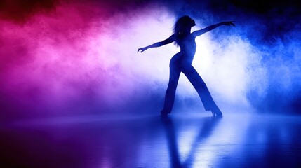 Fototapeta premium Dancer poses dramatically in smoky studio (1)