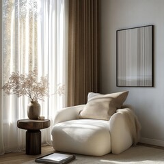 Modern Minimalist Living Room Corner with Armchair and Elegant Decor in Serene Natural Light