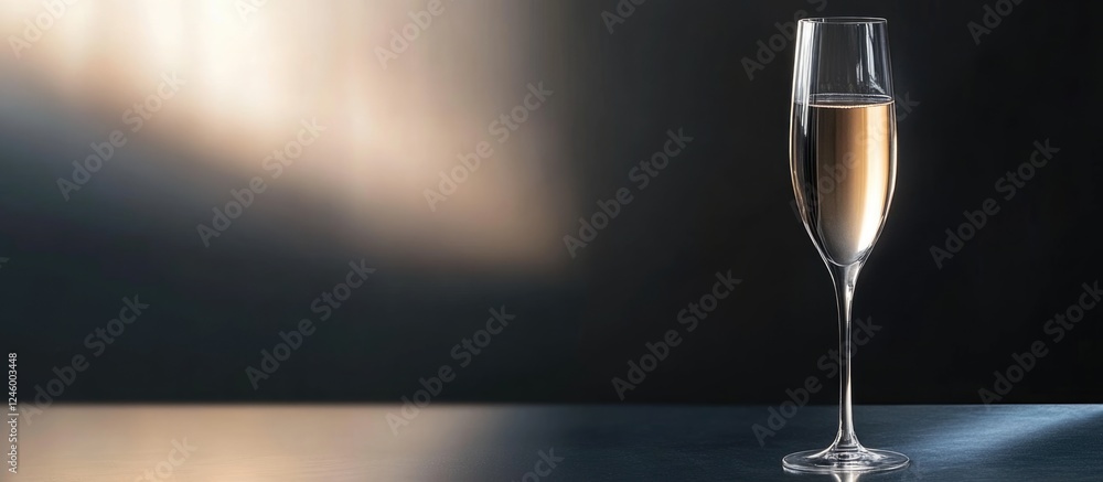 Poster sleek silver champagne flute on a dark background with empty space for your text ideal for festive c