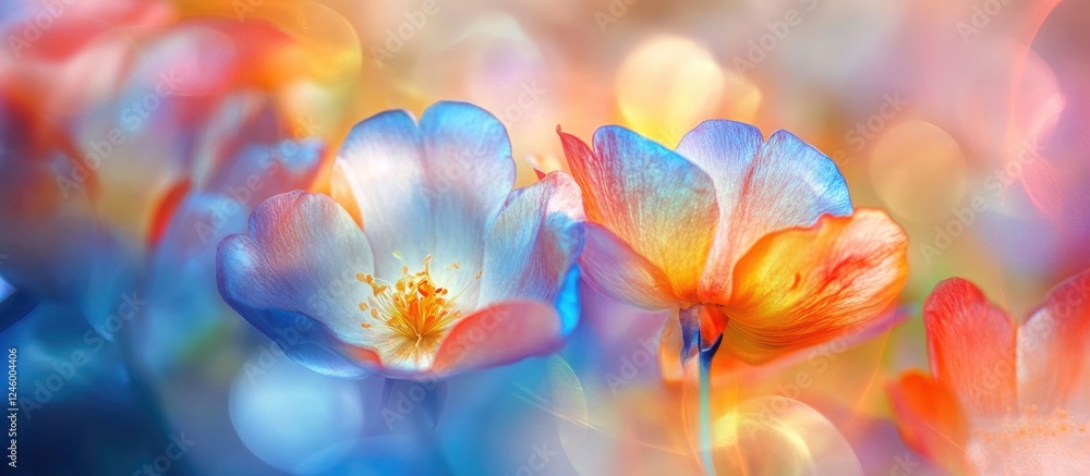 Poster vibrant garden flowers in macro focus with dreamy bokeh background creating an enchanting and colorf