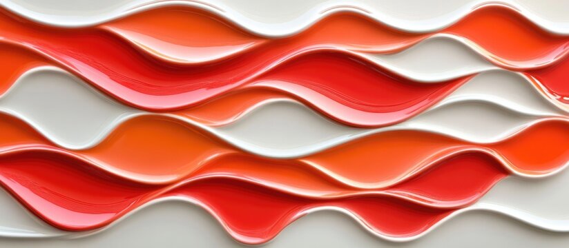 Textured wavy tiles in vibrant red and orange tones arranged on a clean white background for contemporary interior design inspiration - Powered by Adobe