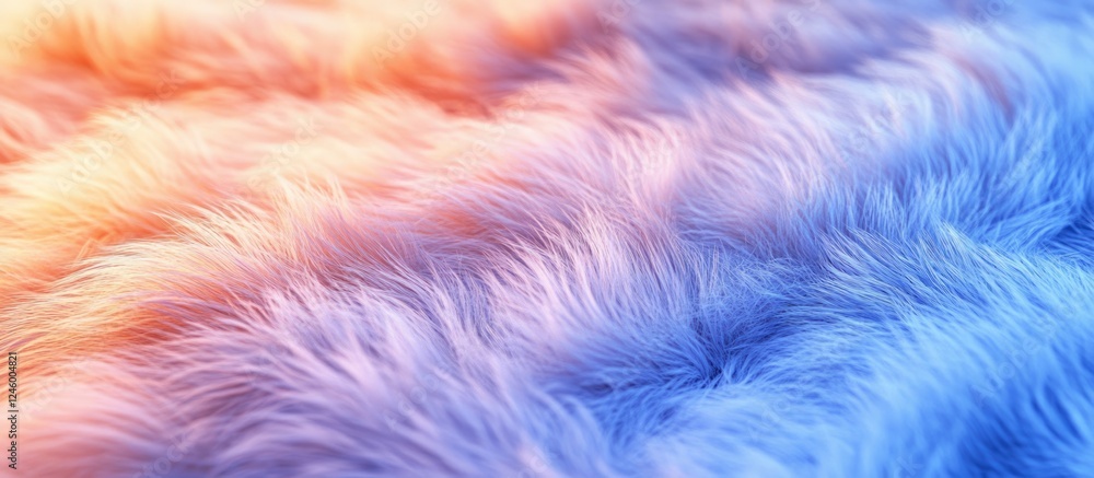 Aufkleber vibrant colorful fur texture background highlighting soft strands in gradient shades of blue and ora