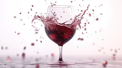 Red wine splashing out of a glass, isolated against a transparent background for a dynamic beverage shot