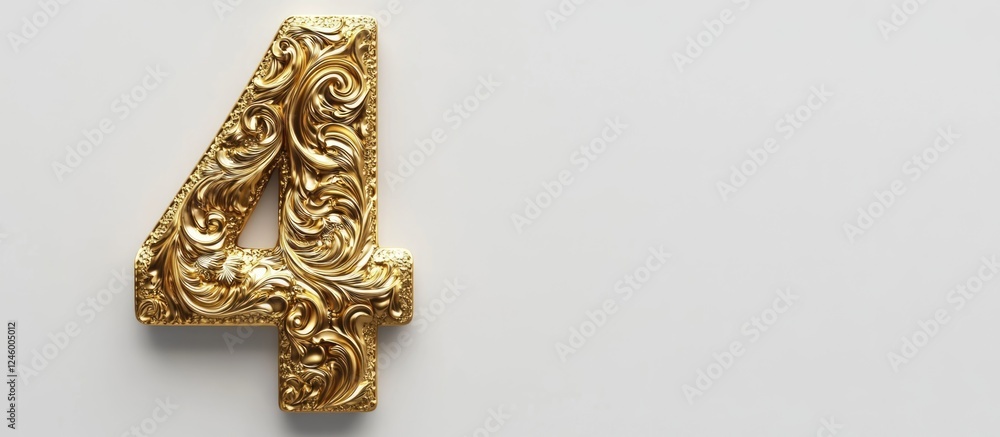 Aufkleber elegant golden 3d number 4 with embossed design on white background ideal for festive decor and cust