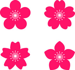 Cherry Peach plum Blossom flower spring flowers flat vector icon set for apps websites or print.